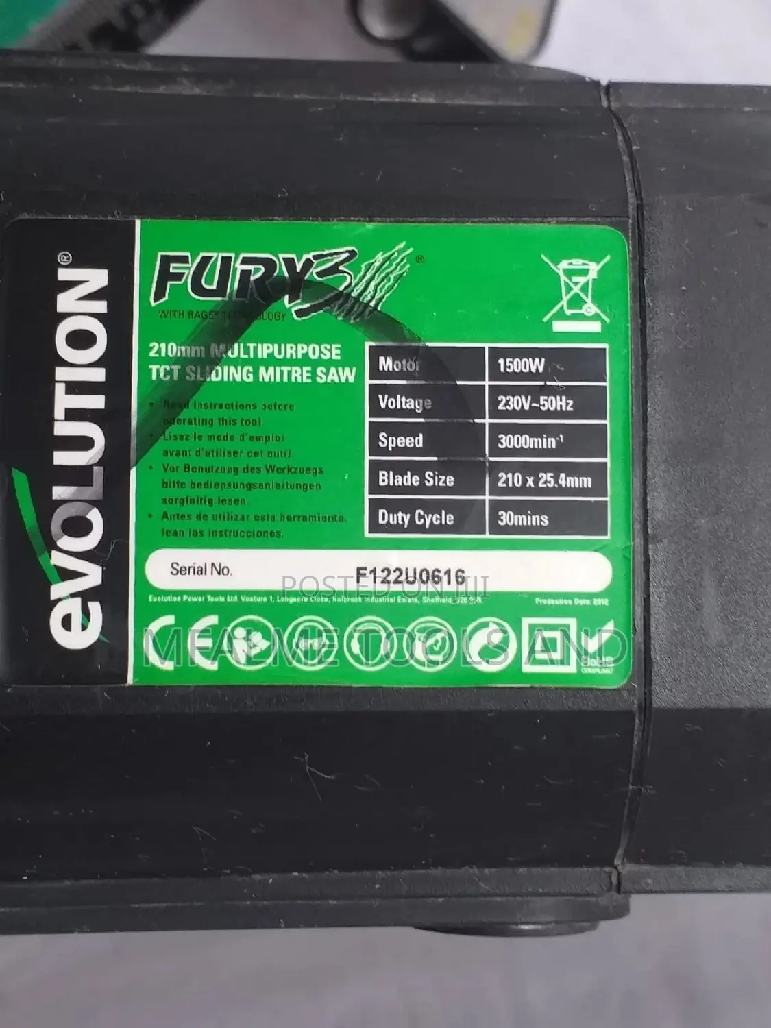 Mitre Saw -Evolution Multipurpose Sliding 255mm 240v Ex-Uk .