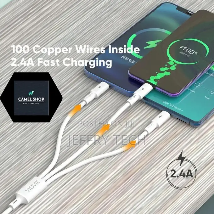 Vidvie 3 in 1 Multi Charging Cable,Ultra-Flexible, Fast Char