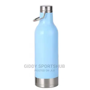 500ml Aluminum Water Bottle With Carabiner Blue Silver