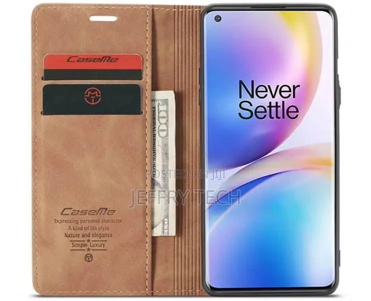 Oneplus 8 Pro Wallet Kickstand Magnetic Flip Case Brown