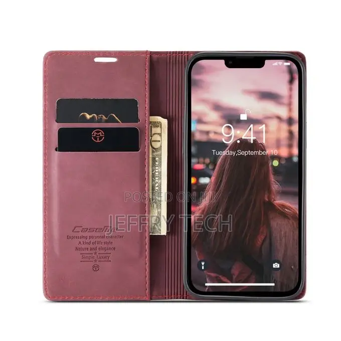 Leather Wallet Case for iPhone 14 Pro Max Plus Luxury Silico