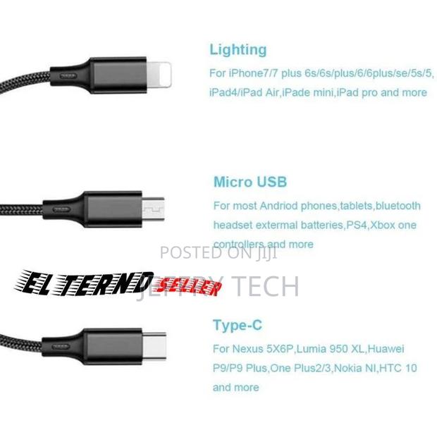 Charging Cable 3 in 1 From USB to (Type-C, Micro, iPhone) - - thumbnail 3