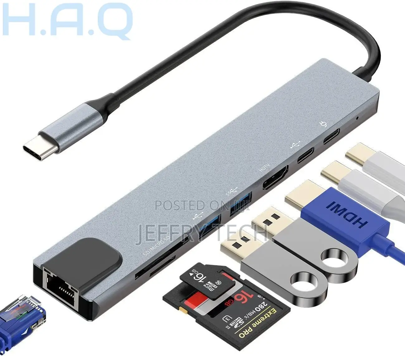 USB C to HDMI+Ethernet+USB A+Type-C+TF+SD Card Reade(8in1)Th