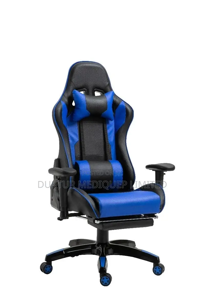 Office Chair Recliner Back Footrest Armrest Black and Blue