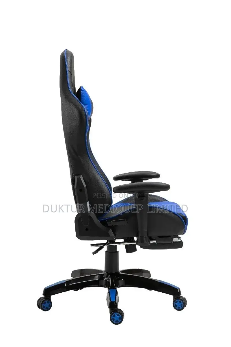 Office Chair Recliner Back Footrest Armrest Black and Blue