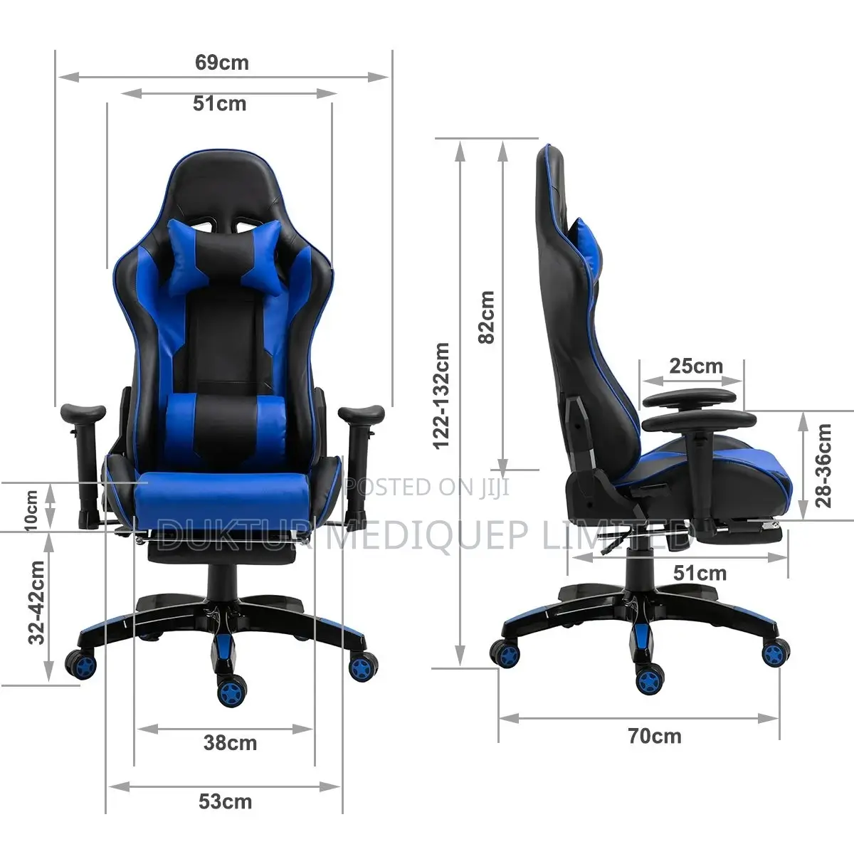 Office Chair Recliner Back Footrest Armrest Black and Blue