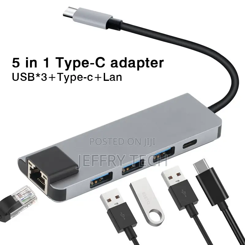 5 in 1 Type-C to USB3.0 HUB Converter With RJ45 Gigabit Ethe