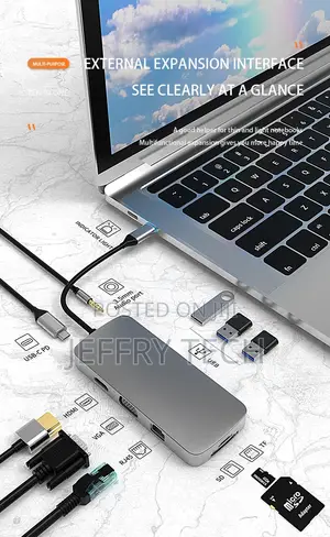 10 in 1 USB C Hub Type C Adapter to -Hdmi Rj45 VGA 1080P S