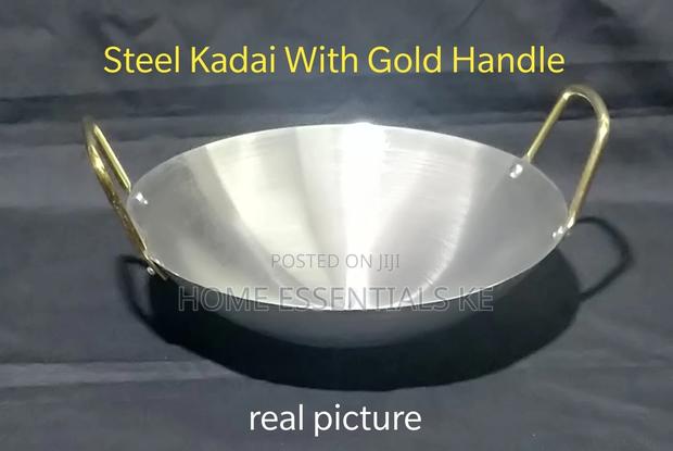 Stainless Steel Kadai With Gold Handle Size 30cm,
32cm