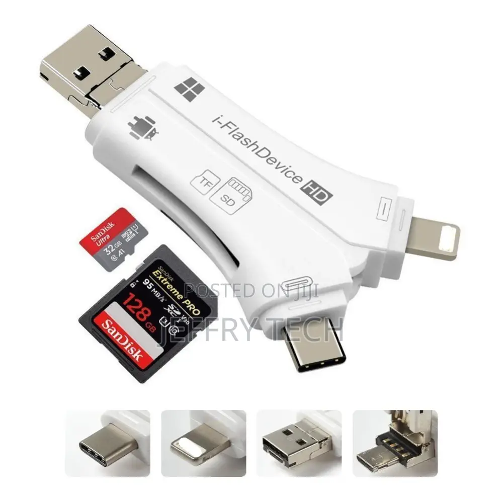 4 in 1 I Flash Drive USB Micro SD TF Card Reader Adapter Dat