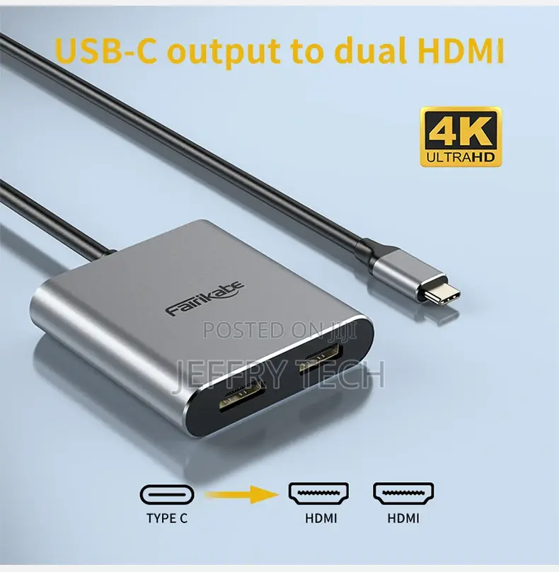 USB C to Dual Hdmi-Compatible Adapter Triple Display Vide