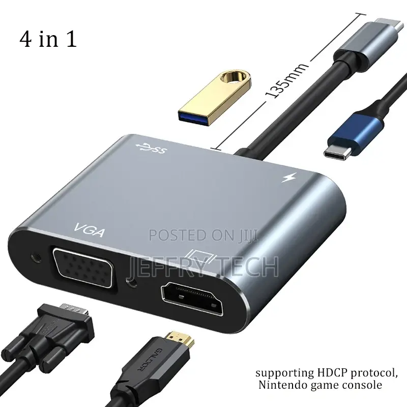 Usb C Hub to VGA USB C 3.0 Hdmi-Compatible Adapter 4 in 1