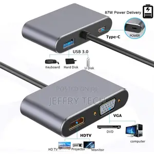 Usb C Hub to VGA USB C 3.0 Hdmi-Compatible Adapter 4 in 1