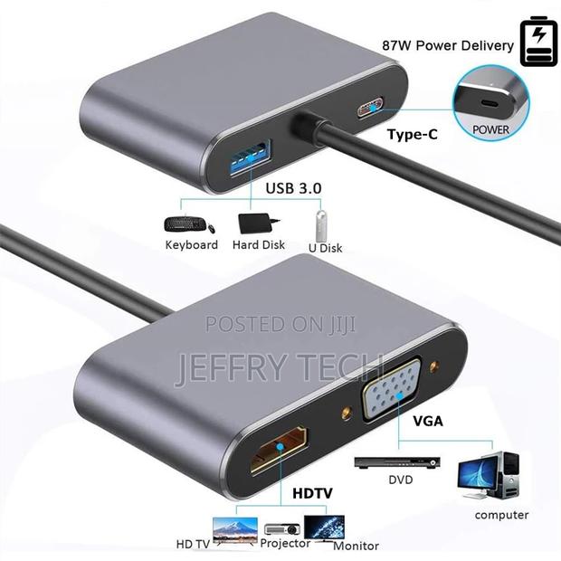 Usb C Hub to VGA USB C 3.0 Hdmi-Compatible Adapter 4 in 1 - thumbnail 3