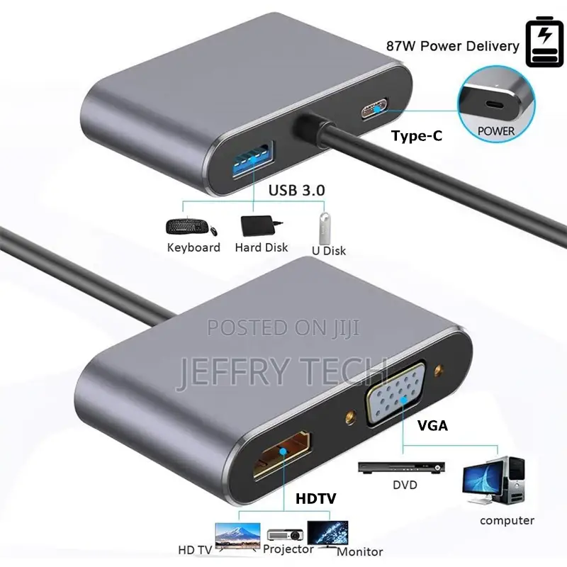 Usb C Hub to VGA USB C 3.0 Hdmi-Compatible Adapter 4 in 1