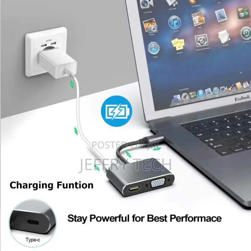 Usb C Hub to VGA USB C 3.0 Hdmi-Compatible Adapter 4 in 1