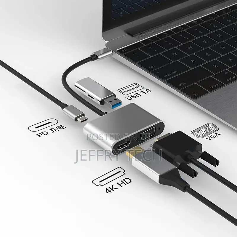 Usb C Hub to VGA USB C 3.0 Hdmi-Compatible Adapter 4 in 1