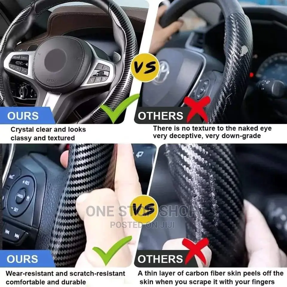 2pcs Carbon Black/Red Antiskid Steering Cover