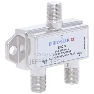 Eurostar 2-Way Coaxial Cable Splitter, 950-2150mhz Range
