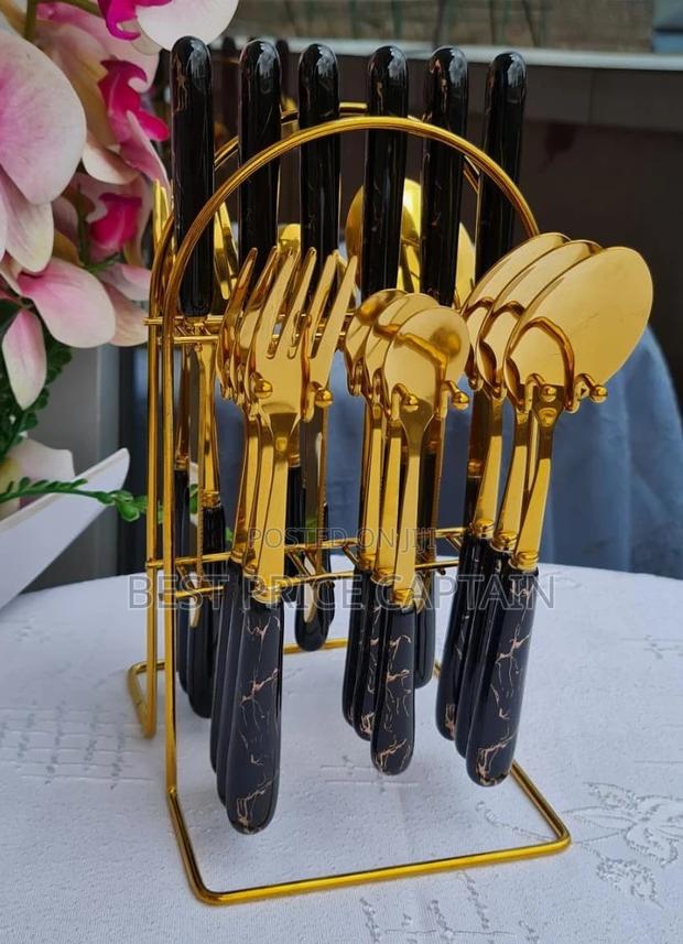 24pcs Cutlery Golden Marble Handle - main view