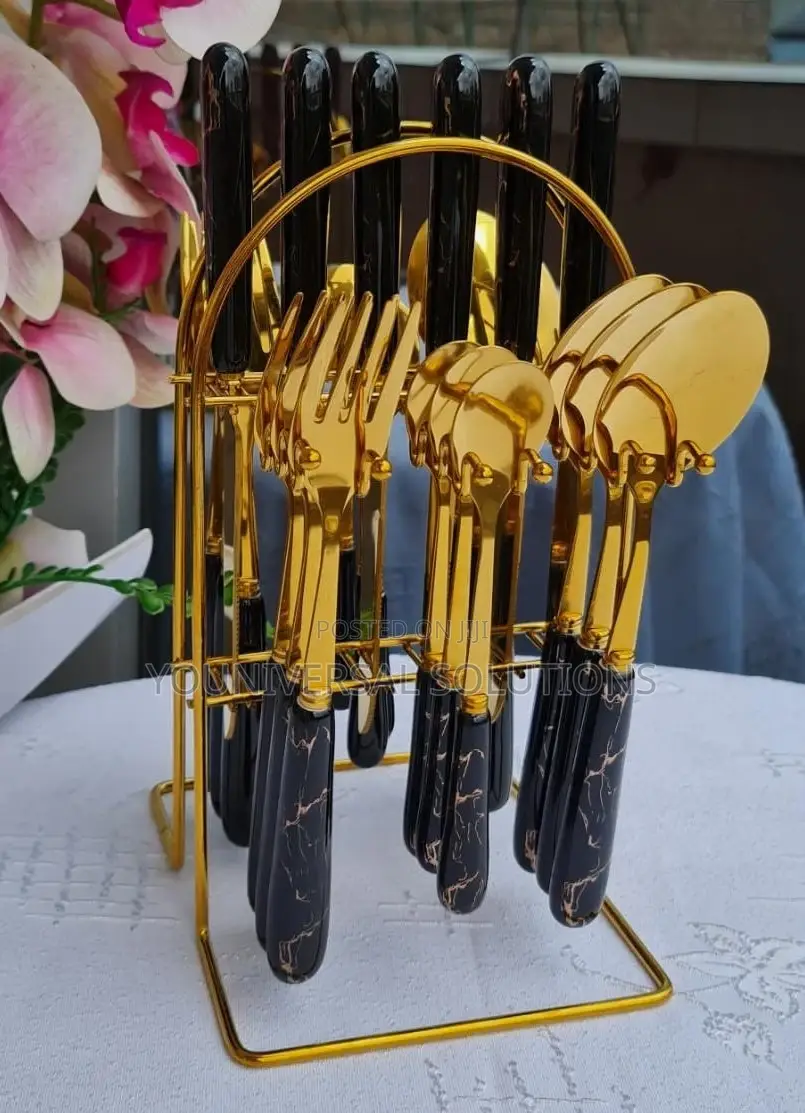 24pcs Cutlery Golden Marble Handle