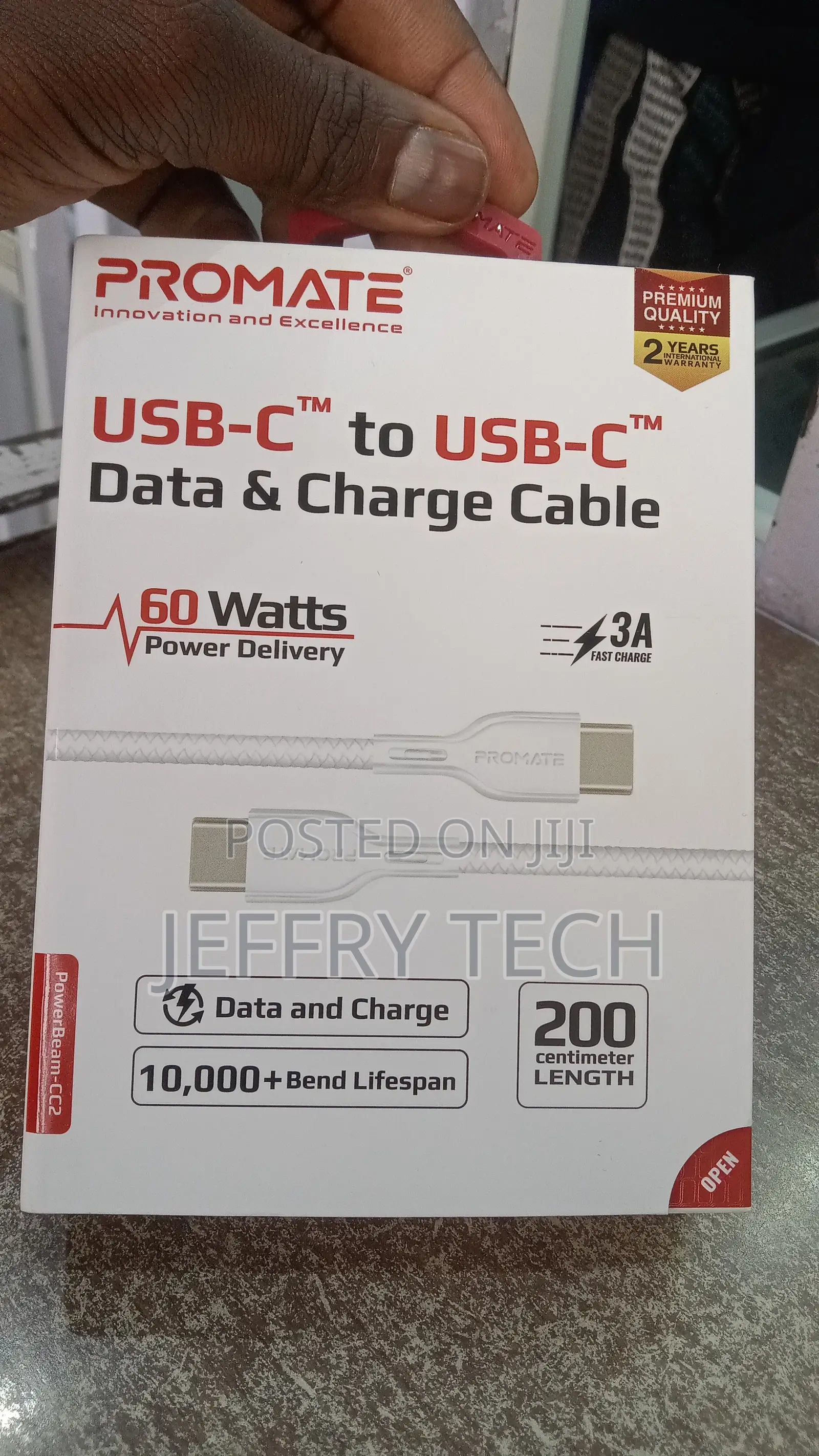 Promate Fabric Braided USB-C to USB-C Cable, 60W Fast Chargi