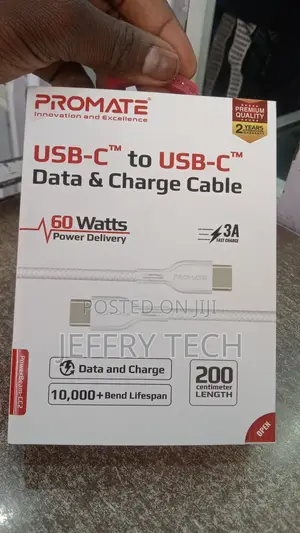 Promate Fabric Braided USB-C to USB-C Cable, 60W Fast Chargi
