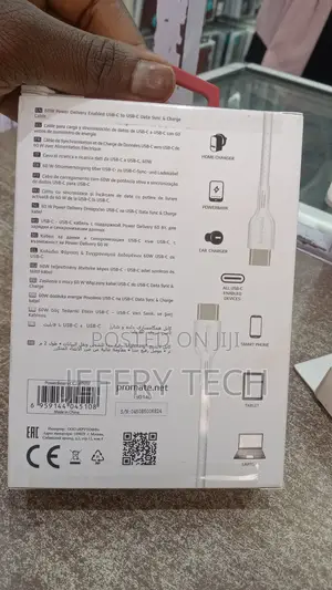 Promate Fabric Braided USB-C to USB-C Cable, 60W Fast Chargi
