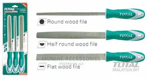 Total 3 Pcs Wood File Set - Round Half Flat File With Rubber