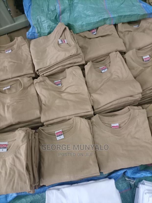 Beige Cotton Plain T-Shirts - thumbnail 2