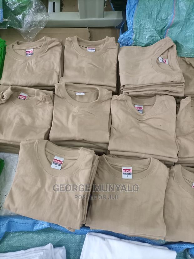 Beige Cotton Plain T-Shirts - thumbnail 3