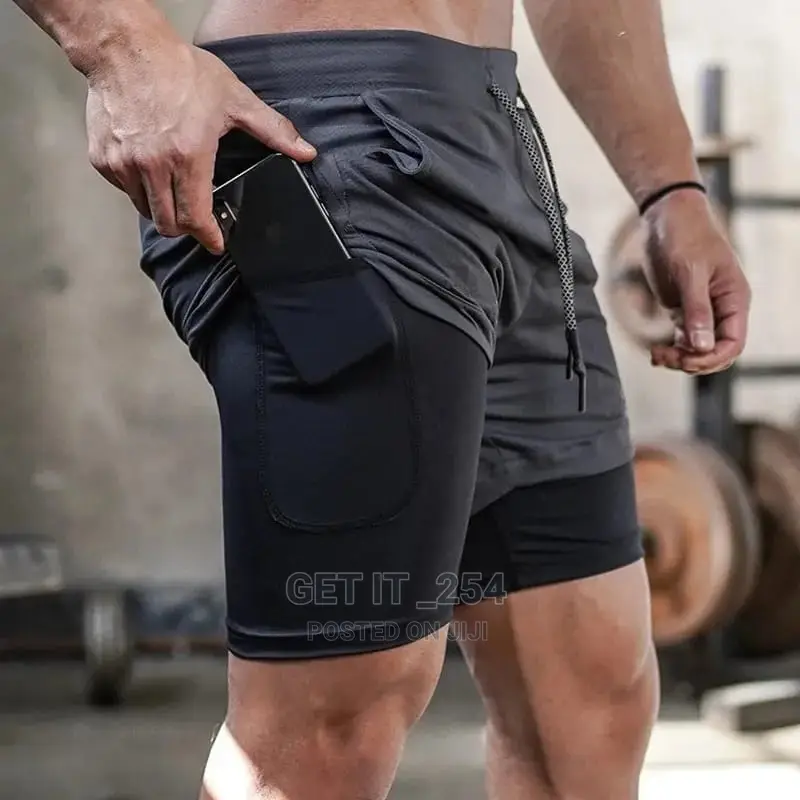 2 in 1 Breathable Men Running / Gym Shorts