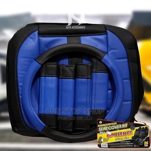 Blue Black Fabric Seat Cover With Steering Cover+2belt Pad
