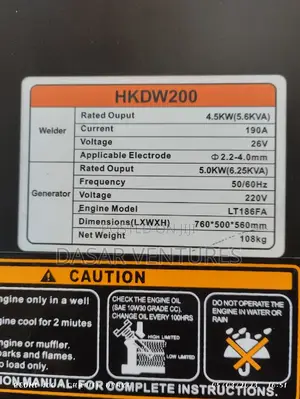 Welder Generator 5.6kva and 190amps