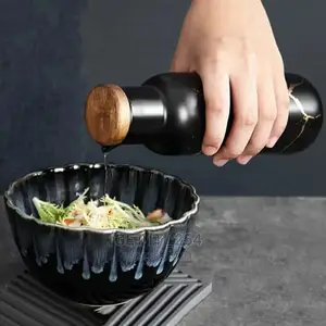 Ceramic Marble Condiment Set With Wooden Bamboo Holder