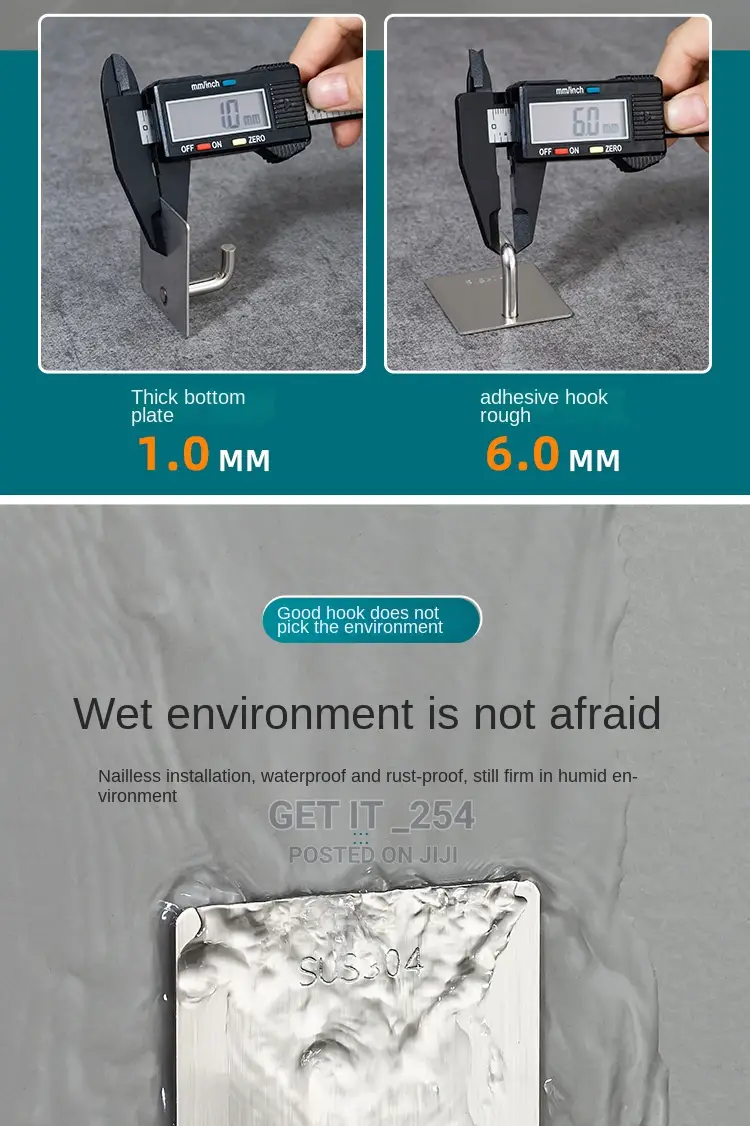 Stainless Steel Hook Has a Glue for Sticking