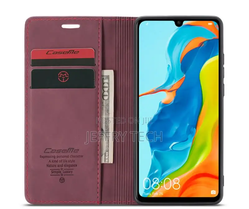 Huawei P30 Lite Retro Flip Leather Wallet Case Red