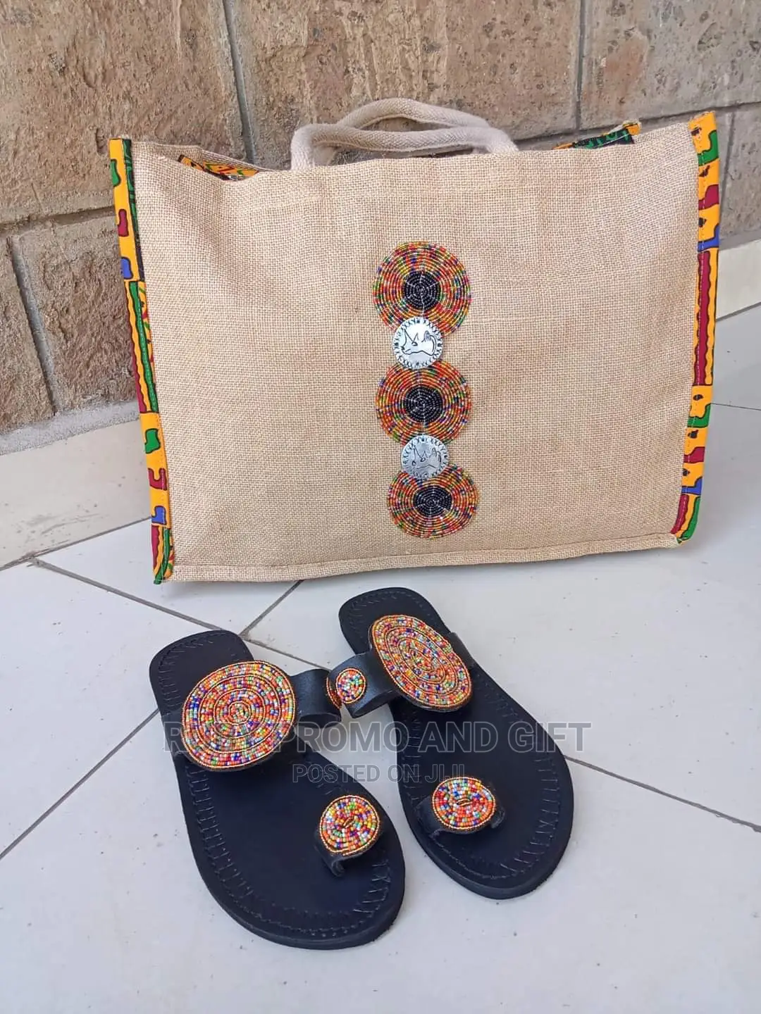 Ankara Jute Bag + Maasai Beaded Sandals