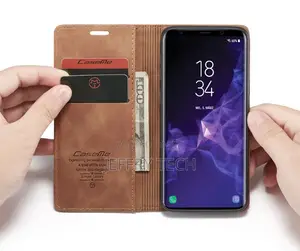 Samsung Galaxy S9 Anti-Fall Retro Leather Wallet Case Brown