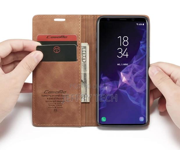 Samsung Galaxy S9 Anti-Fall Retro Leather Wallet Case Brown - thumbnail 2