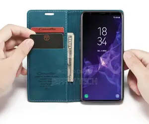 Samsung Galaxy S9 Anti-Fall Retro Leather Wallet Case Blue