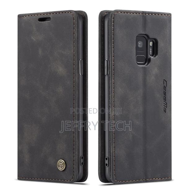 Samsung Galaxy S9 Anti-Fall Retro Leather Wallet Case Black - main view