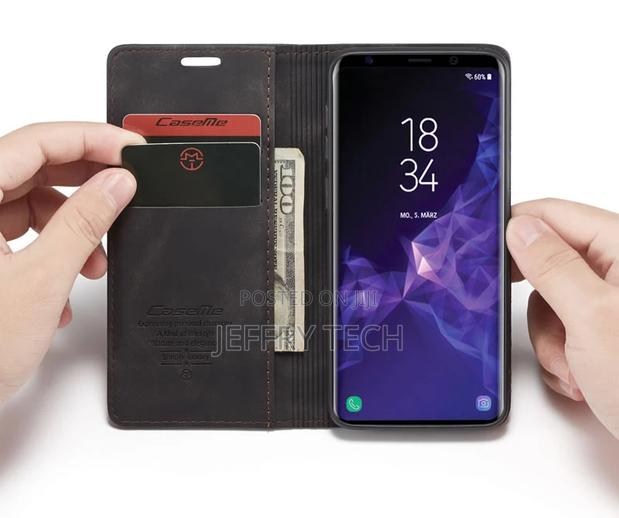 Samsung Galaxy S9 Anti-Fall Retro Leather Wallet Case Black - thumbnail 2