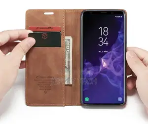 Samsung Galaxy S9 Plus Matte Soft Flip Leather Wallet Brown