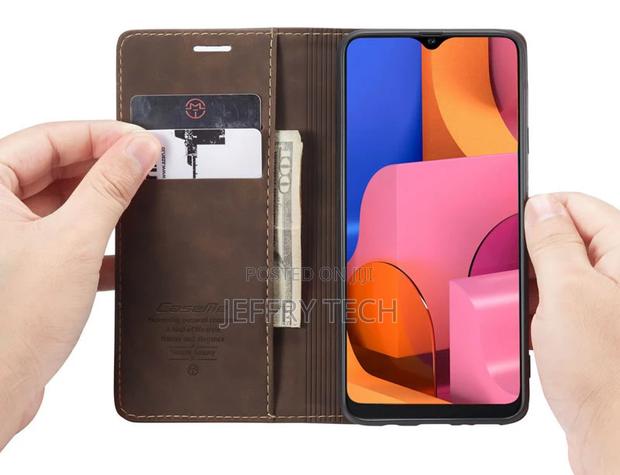 Samsung Galaxy A20S Anti-Fall Retro Leather Wallet Coffee - thumbnail 3