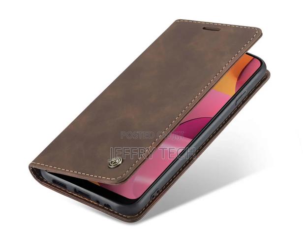 Samsung Galaxy A20S Anti-Fall Retro Leather Wallet Coffee - thumbnail 4