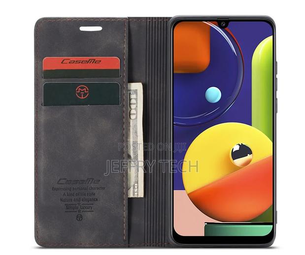Samsung Galaxy A30S Anti-Fall Retro Leather Wallet Case Blac - main view