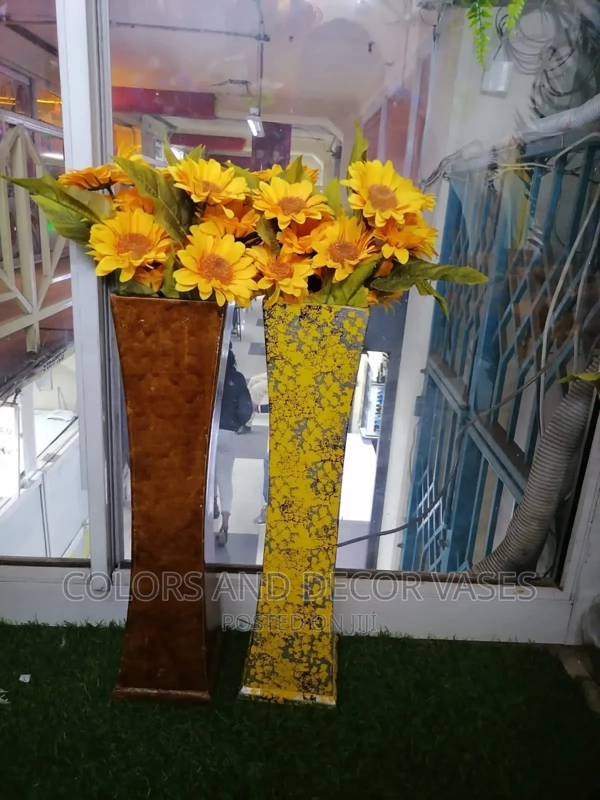 Wooden Vase With Sunflowers