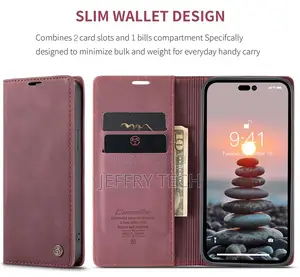 iPhone 14 Pro Max Retro Flip Leather Wallet Case Red