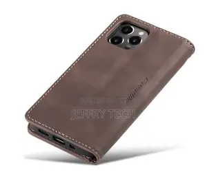 iPhone 14 Pro Max Retro Flip Leather Wallet Case Coffee